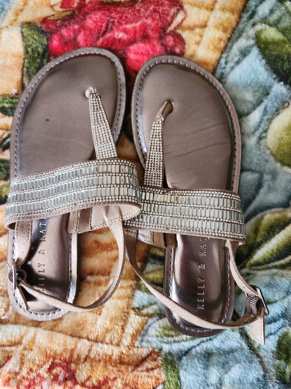 Kelly & Katie Embellished Taupe Beaded Slingback Sandals